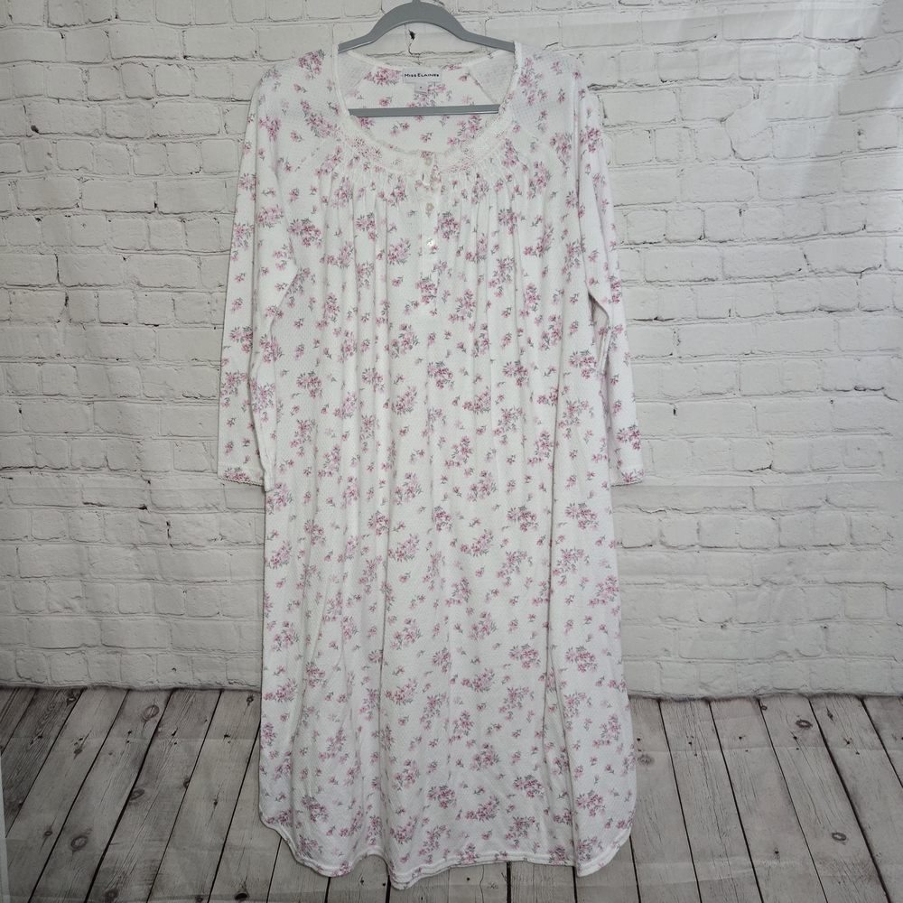 Miss Elaine Granny Nightgown Pink Floral Flannel S Rushing Embordered Tradwife
